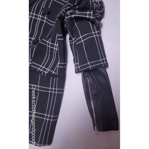 Alexander Wang Plaid Double Breasted Blazer Black White Zip Sleeve Women - Picture 4 of 12